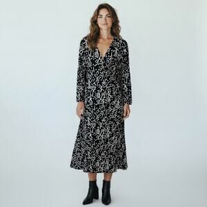 DVF X Target Black White Sea Spots Long Sleeve Wrap Dress Size XL Midi